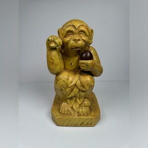 Majolica Monkey Holding Fruit‎ Vintage Ceramic Decor Boho Rustic Figurine